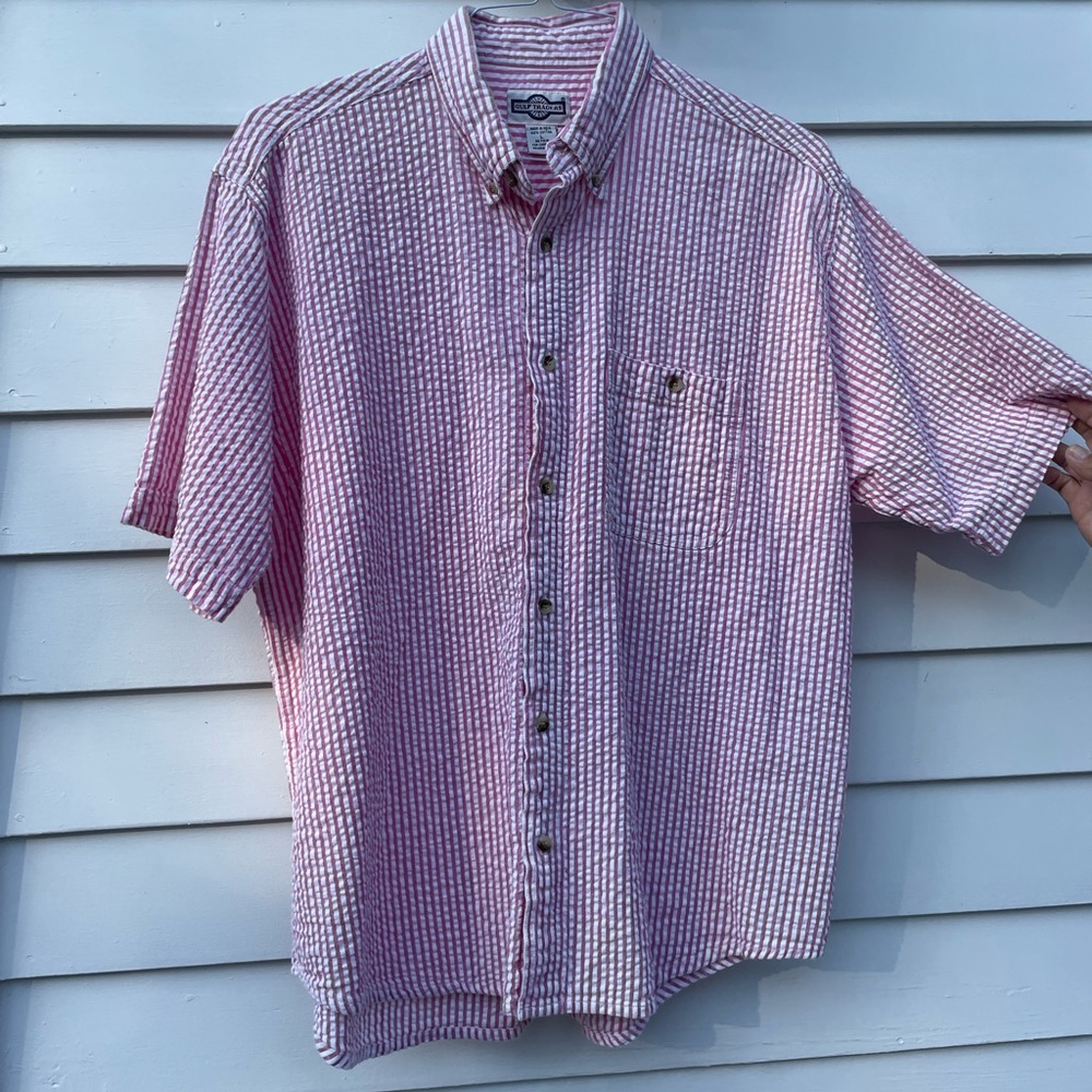 Pink and White SeerSucker Short Sleeve Button Down